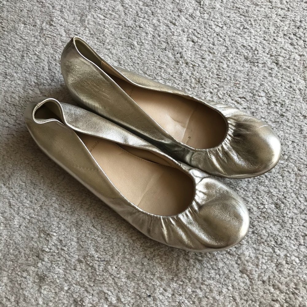 J. Crew Metallic Gold Leather Ballet Flats